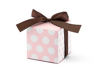 Krabička dárková  5x5x5 cm - růžová s hnědou stužkou - 6 ks
